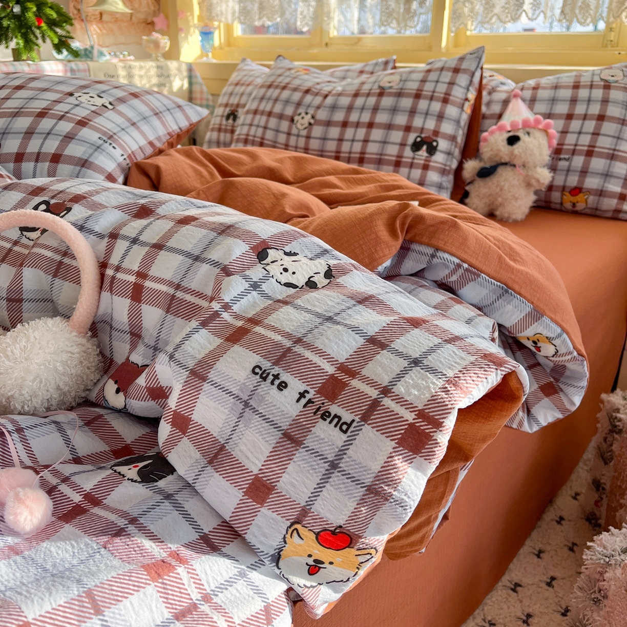 玉海棠家纺 2025新款双层皱皱纱四件套 动物王国