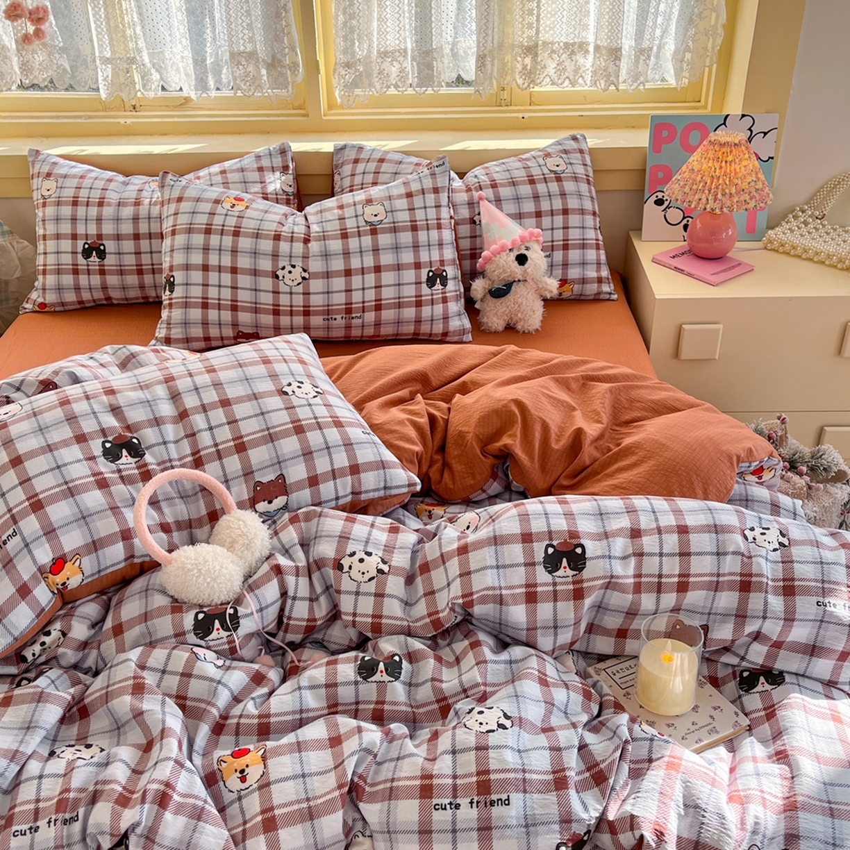 91家纺网 家纺一手货源 找家纺 玉海棠家纺 2025新款双层皱皱纱四件套 动物王国