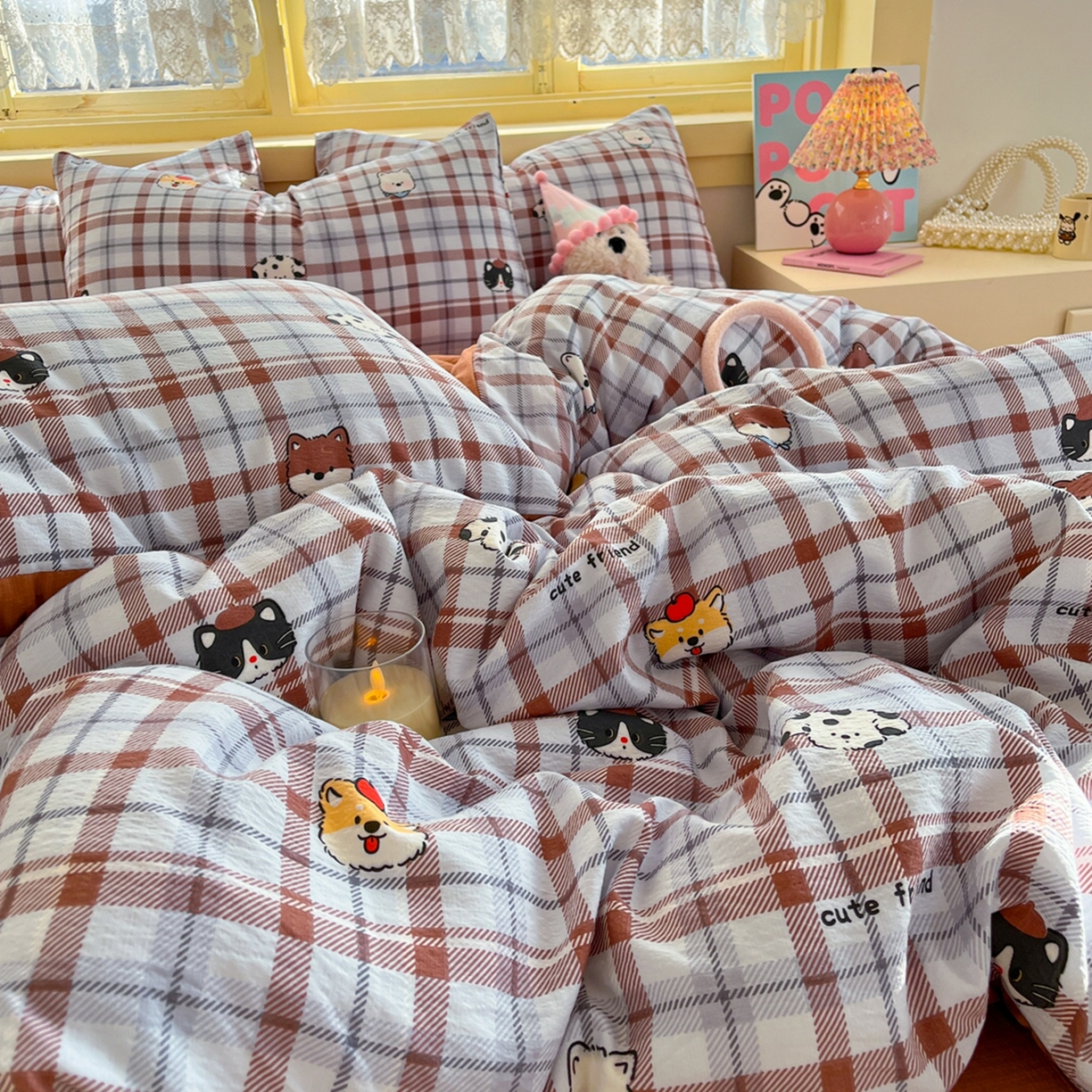 91家纺网 家纺一手货源 找家纺 玉海棠家纺 2025新款双层皱皱纱四件套 动物王国