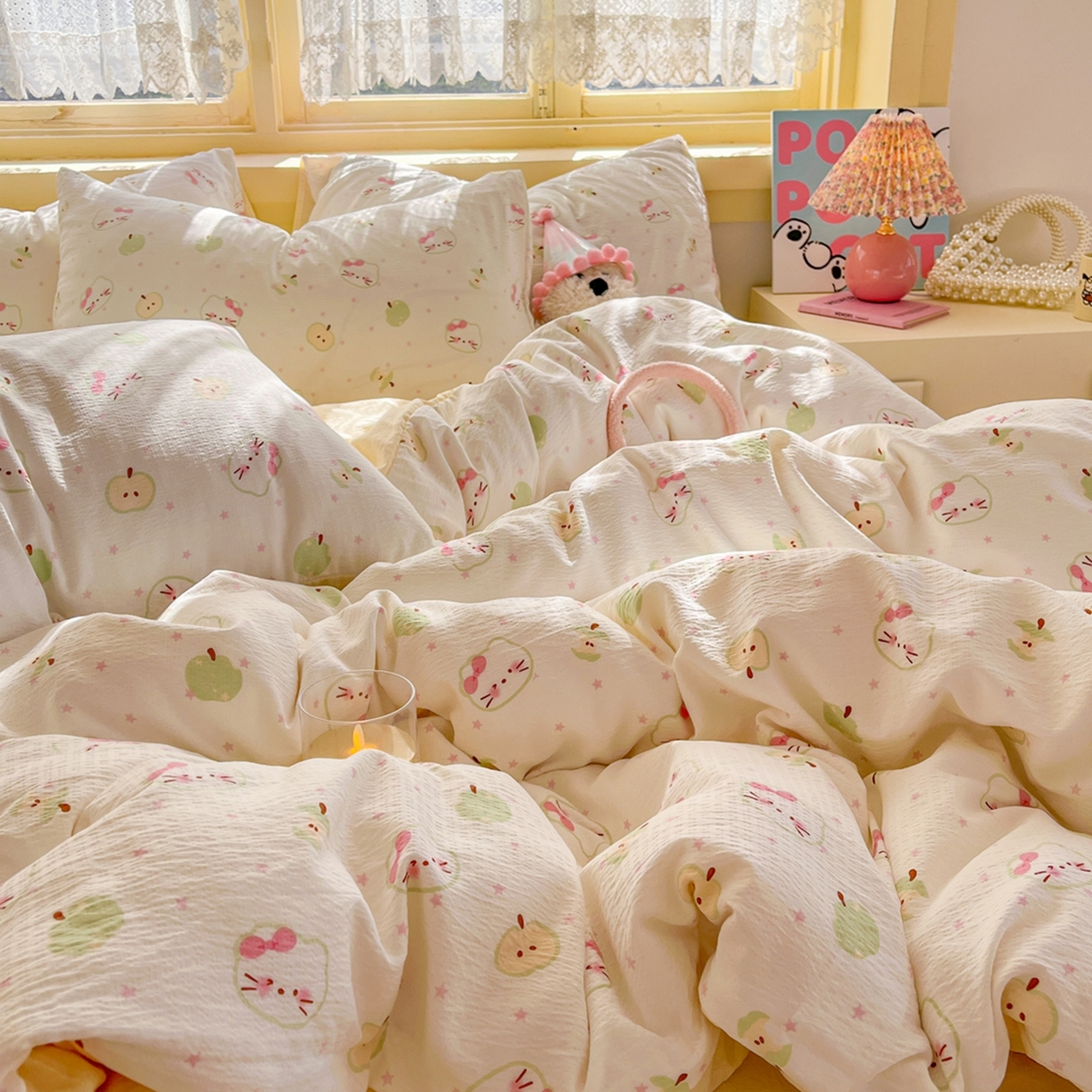 91家纺网 家纺一手货源 找家纺 玉海棠家纺 2025新款双层皱皱纱四件套 奶芙芙