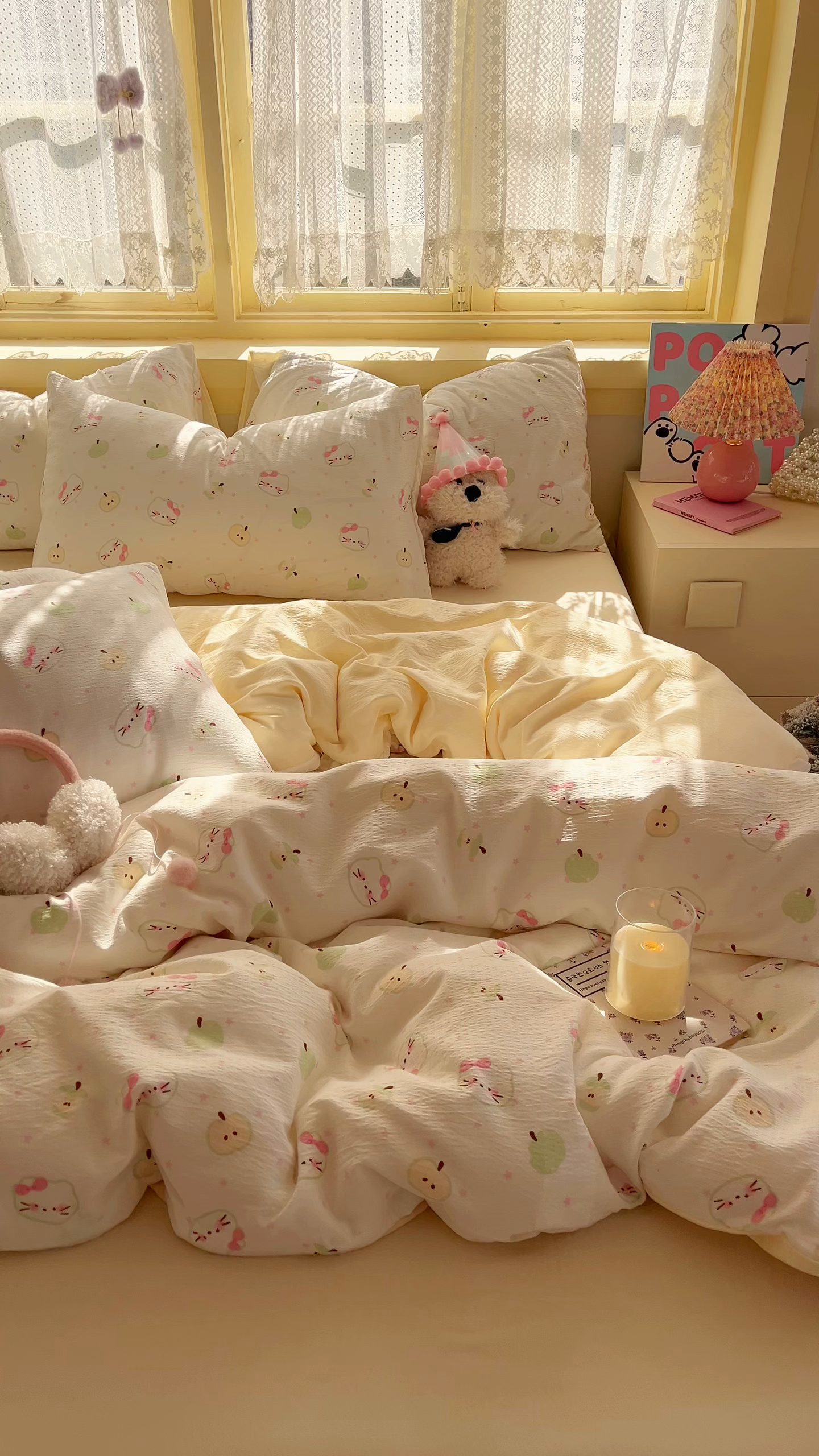 91家纺网 家纺一手货源 找家纺 玉海棠家纺 2025新款双层皱皱纱四件套 奶芙芙