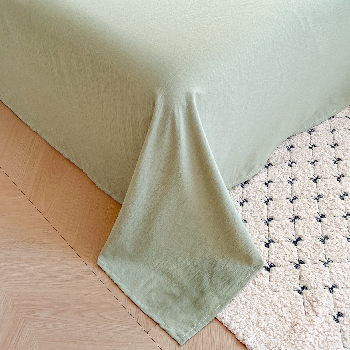 91家纺网 家纺一手货源 找家纺 玉海棠家纺 2025新款双层皱皱纱四件套 青苹果乐园