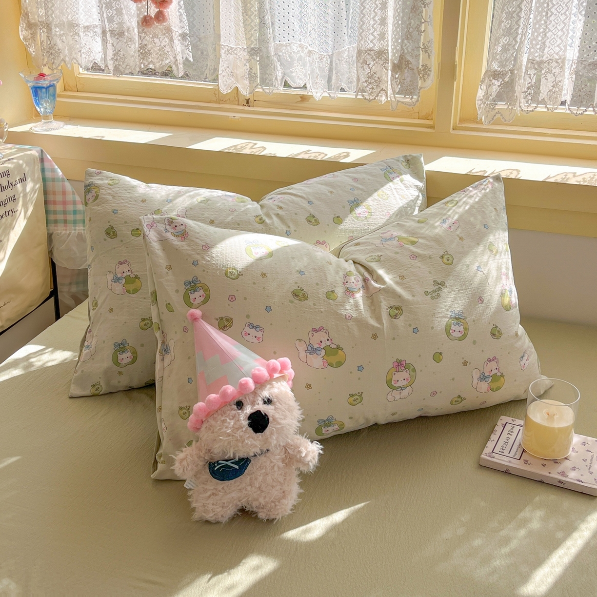 91家纺网 家纺一手货源 找家纺 玉海棠家纺 2025新款双层皱皱纱四件套 青苹果乐园