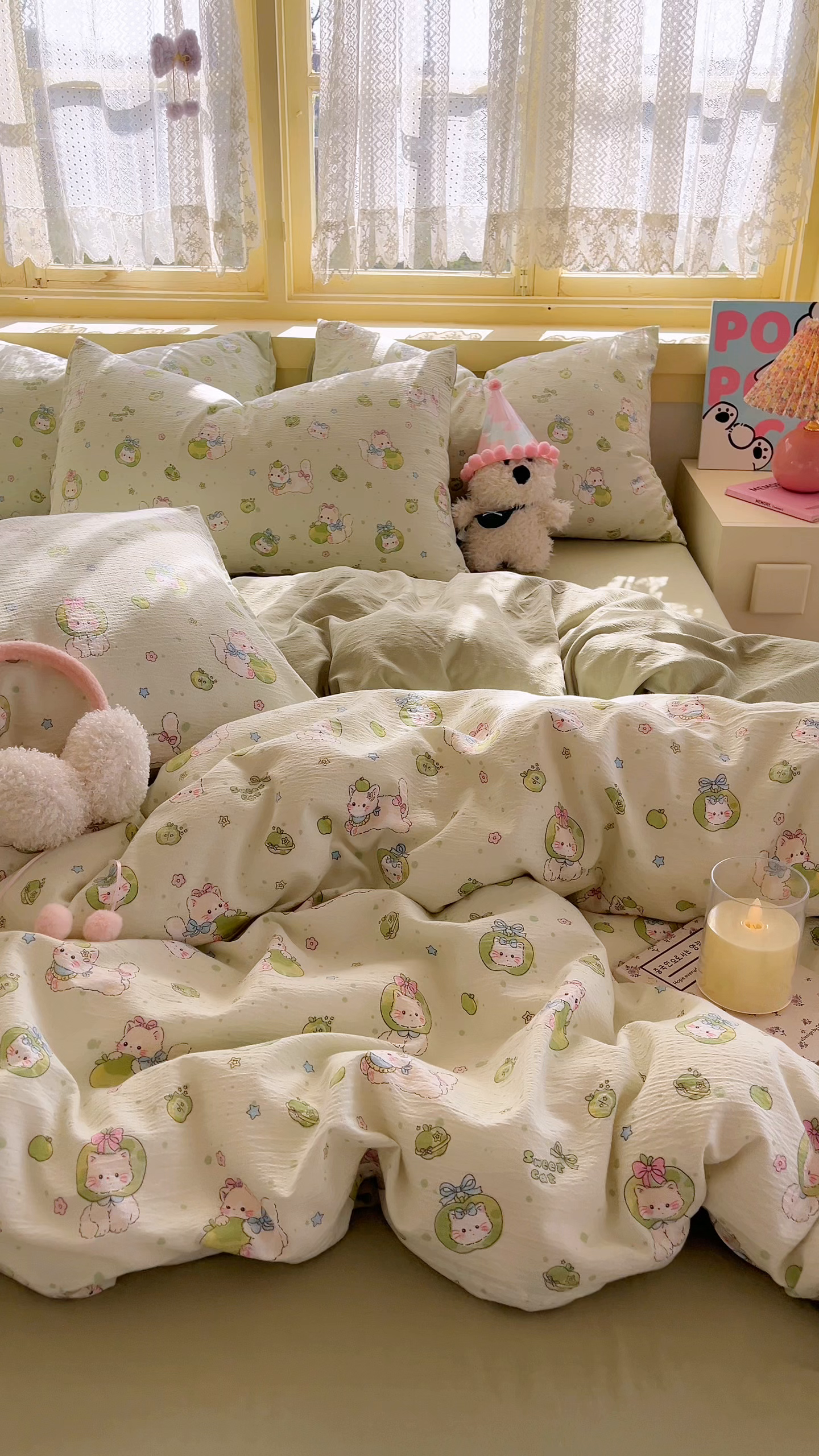 91家纺网 家纺一手货源 找家纺 玉海棠家纺 2025新款双层皱皱纱四件套 青苹果乐园