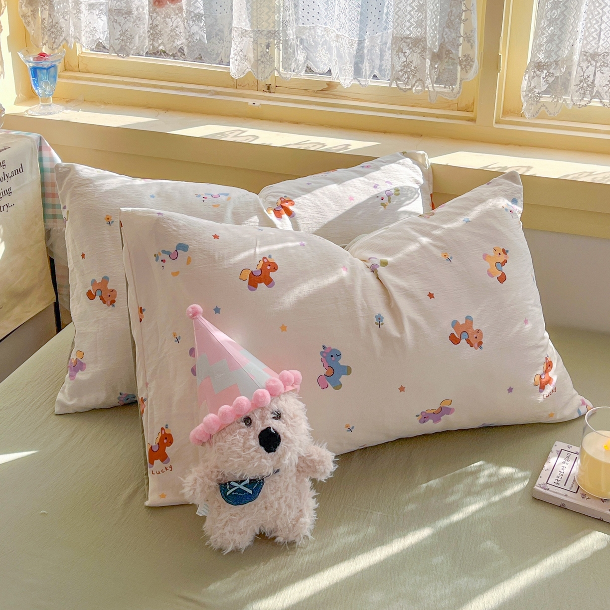 91家纺网 家纺一手货源 找家纺 玉海棠家纺 2025新款双层皱皱纱四件套 炫彩独角兽