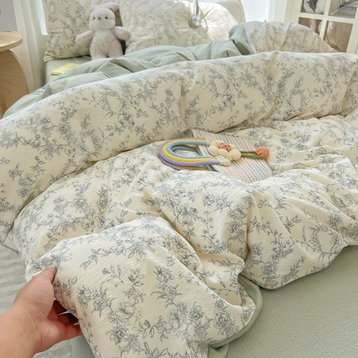 91家纺网 家纺一手货源 找家纺 玉海棠家纺 2025新款双层皱皱纱四件套 彼岸花