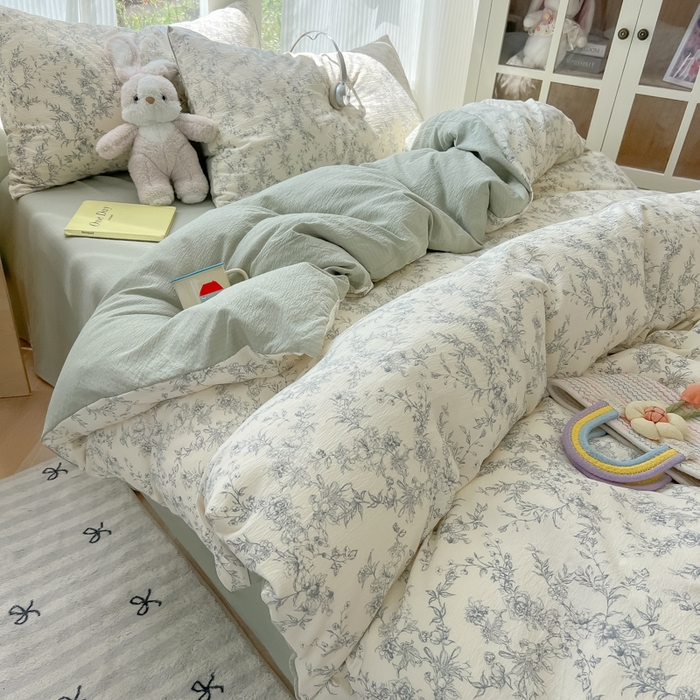 91家纺网 家纺一手货源 找家纺 玉海棠家纺 2025新款双层皱皱纱四件套 彼岸花