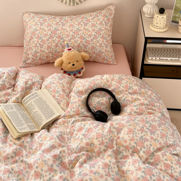 91家纺网 家纺一手货源 找家纺 玉海棠家纺 2025新款双层皱皱纱四件套 春风里