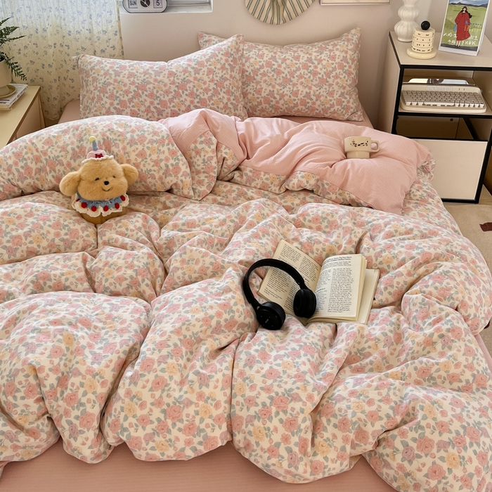 91家纺网 家纺一手货源 找家纺 玉海棠家纺 2025新款双层皱皱纱四件套 春风里