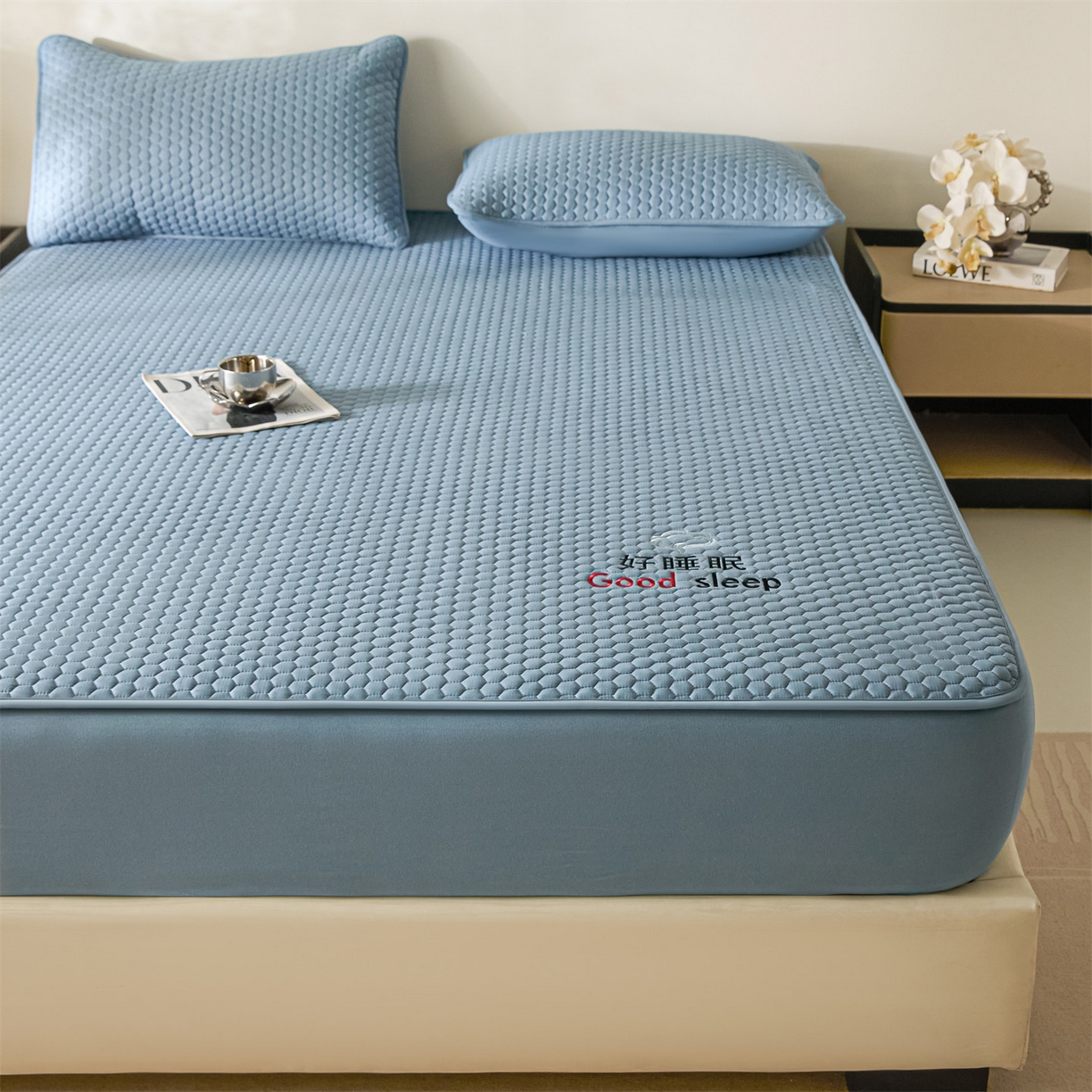 91家纺网 家纺一手货源 找家纺 居眠 2026新款好睡眠-棉花床笠 好睡眠-雾海蓝