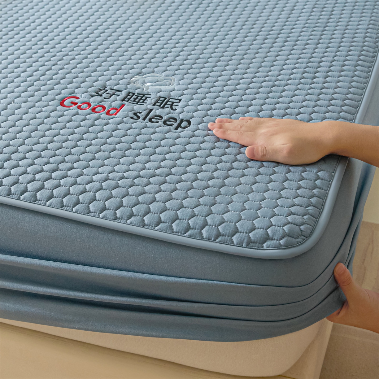 91家纺网 家纺一手货源 找家纺 居眠 2026新款好睡眠-棉花床笠 好睡眠-雾海蓝