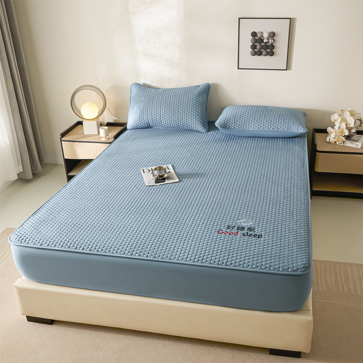 91家纺网 家纺一手货源 找家纺 居眠 2026新款好睡眠-棉花床笠 好睡眠-雾海蓝