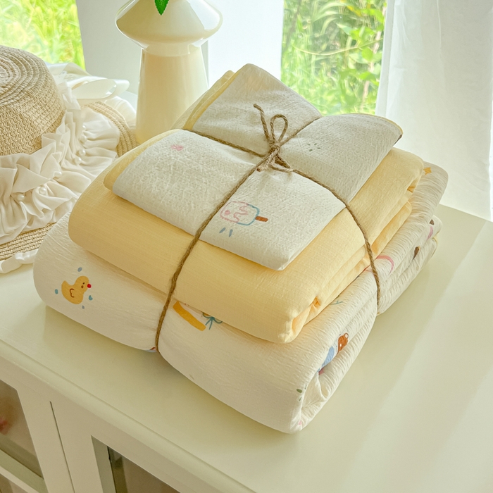 91家纺网 家纺一手货源 找家纺 玉海棠家纺 2025新款双层皱皱纱四件套 动物狂欢会米