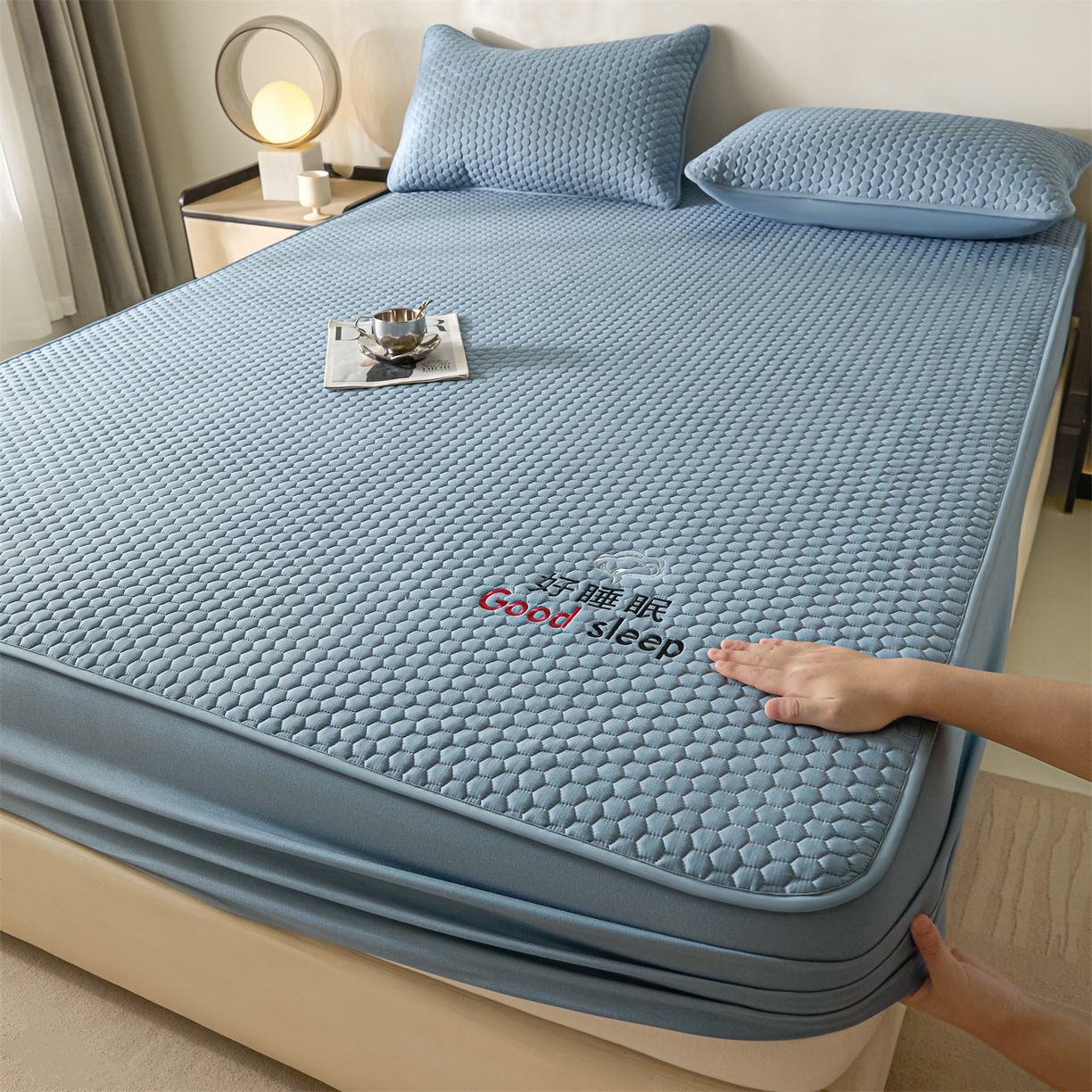 91家纺网 家纺一手货源 找家纺 居眠 2026新款好睡眠-棉花床笠 好睡眠-雾海蓝