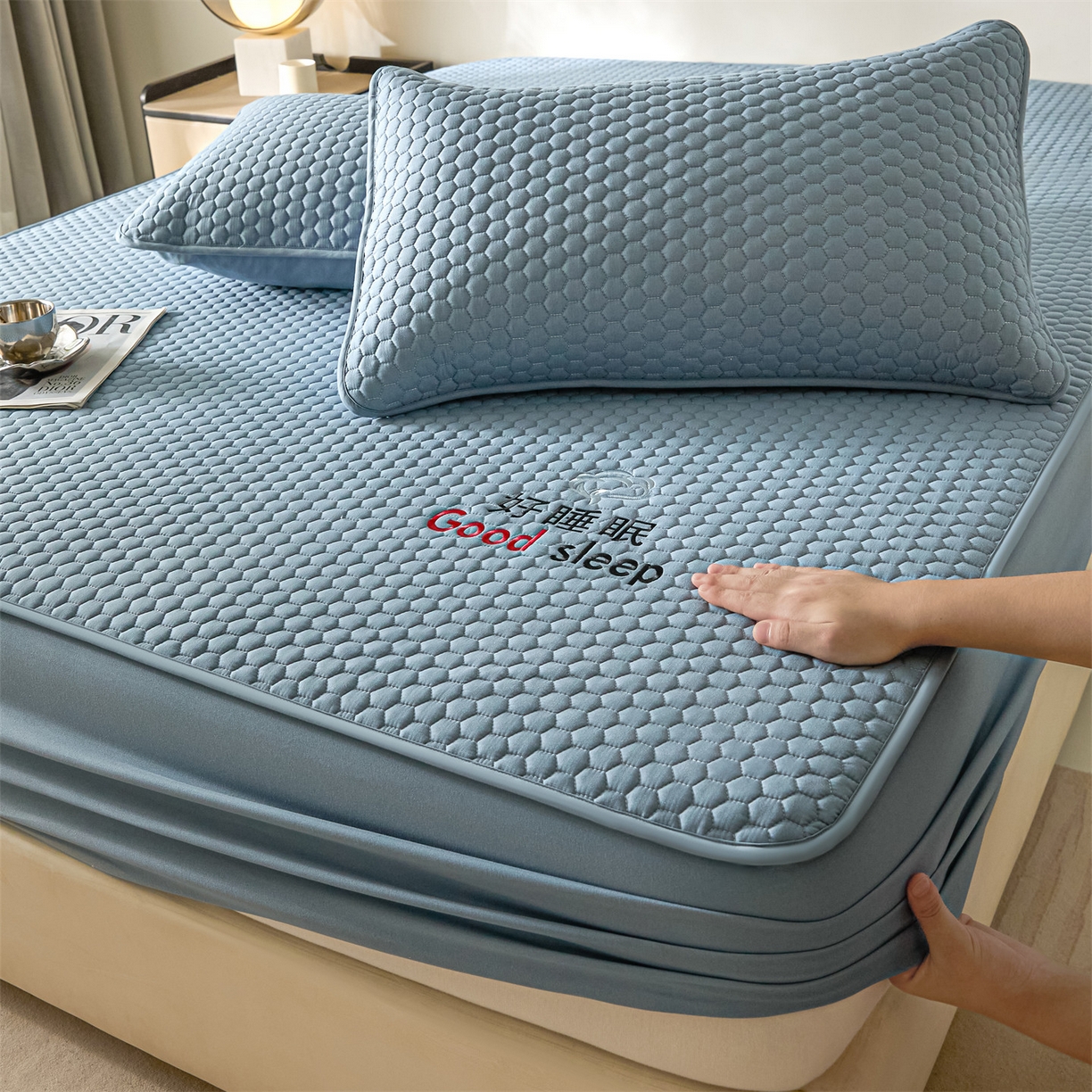 91家纺网 家纺一手货源 找家纺 居眠 2026新款好睡眠-棉花床笠 好睡眠-雾海蓝