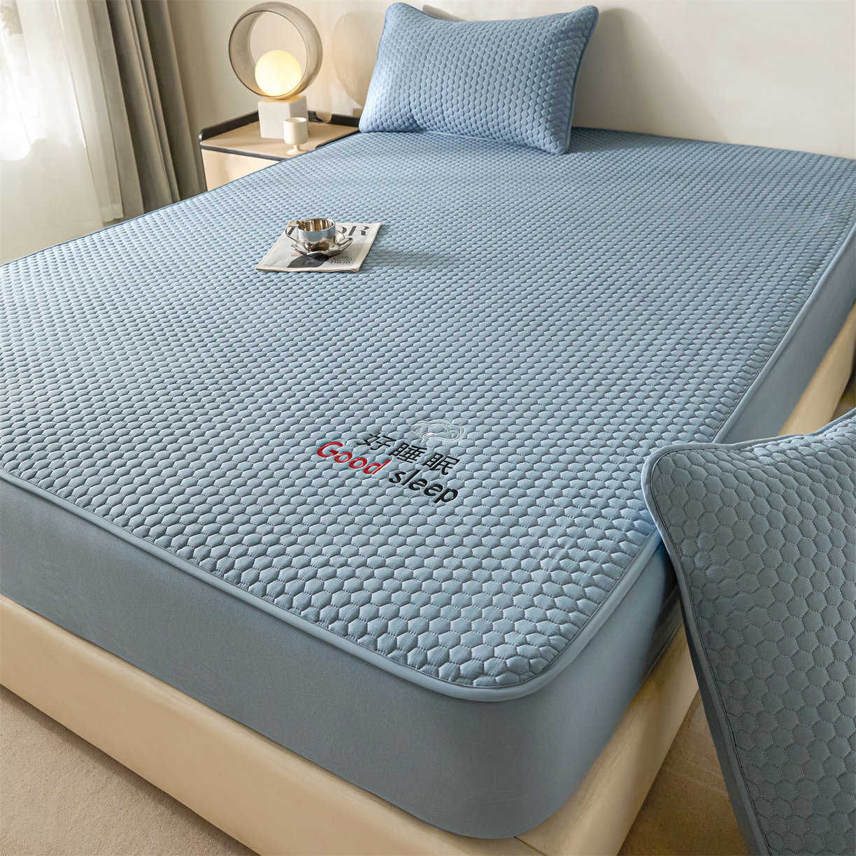 91家纺网 家纺一手货源 找家纺 居眠 2026新款好睡眠-棉花床笠 好睡眠-雾海蓝