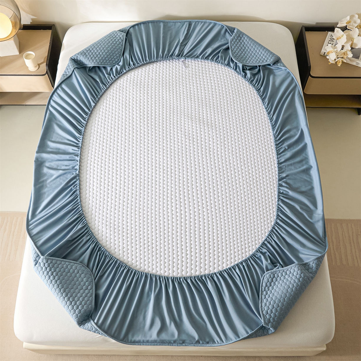 91家纺网 家纺一手货源 找家纺 居眠 2026新款好睡眠-棉花床笠 好睡眠-雾海蓝