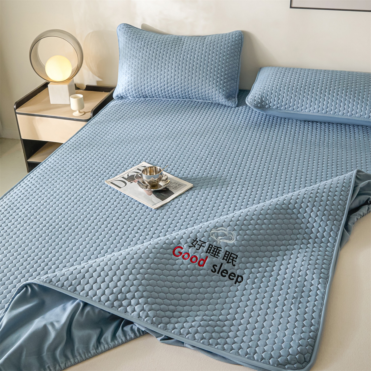 91家纺网 家纺一手货源 找家纺 居眠 2026新款好睡眠-棉花床笠 好睡眠-雾海蓝