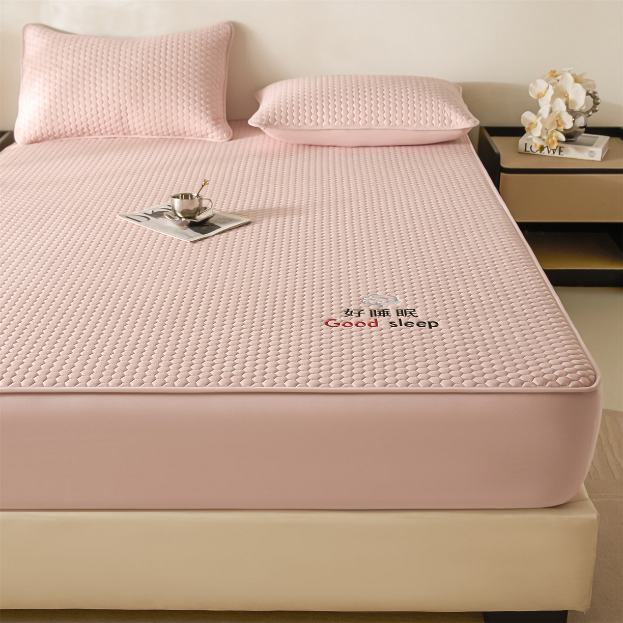 91家纺网 家纺一手货源 找家纺 居眠 2026新款好睡眠-棉花床笠 好睡眠-樱桃粉