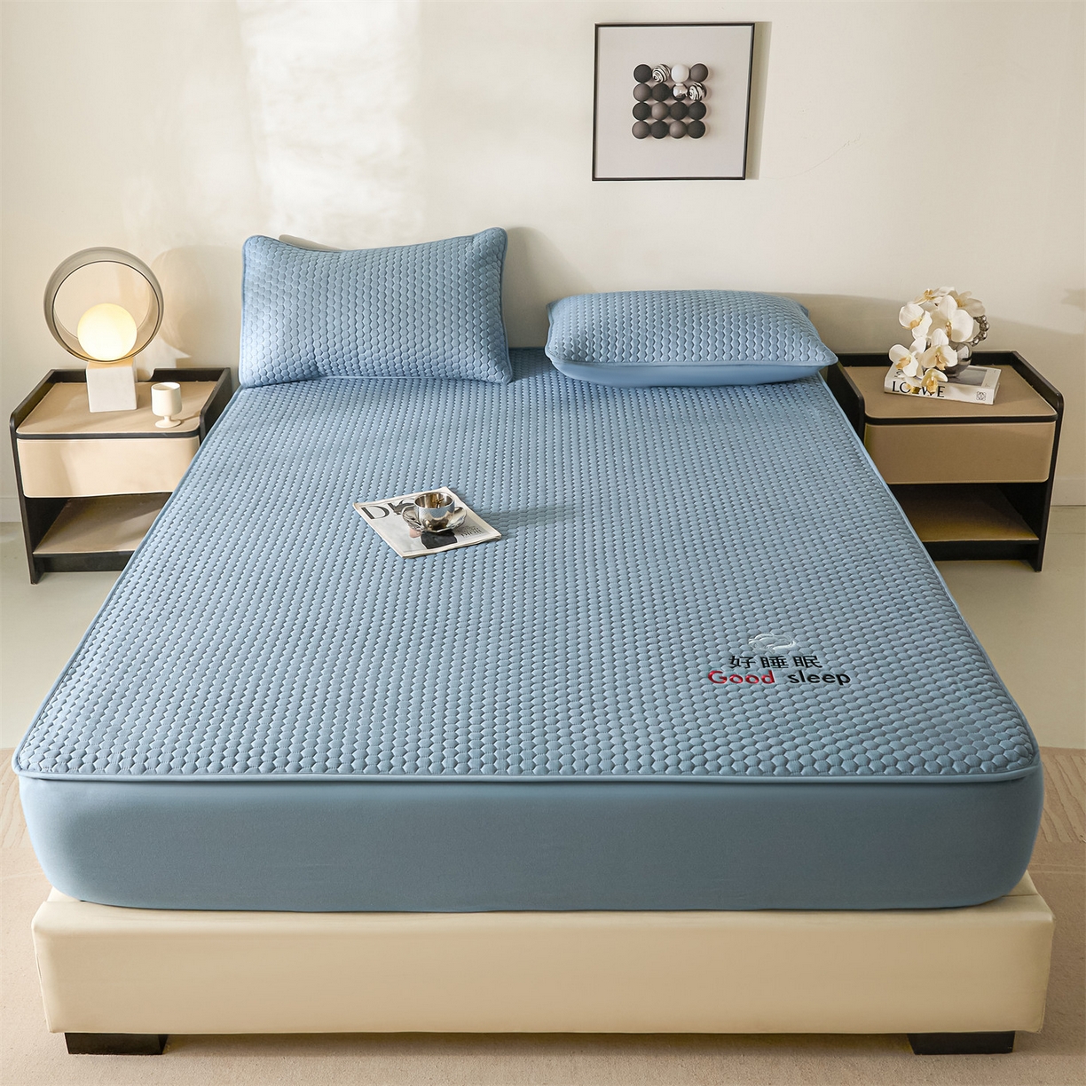 91家纺网 家纺一手货源 找家纺 居眠 2026新款好睡眠-棉花床笠 好睡眠-雾海蓝