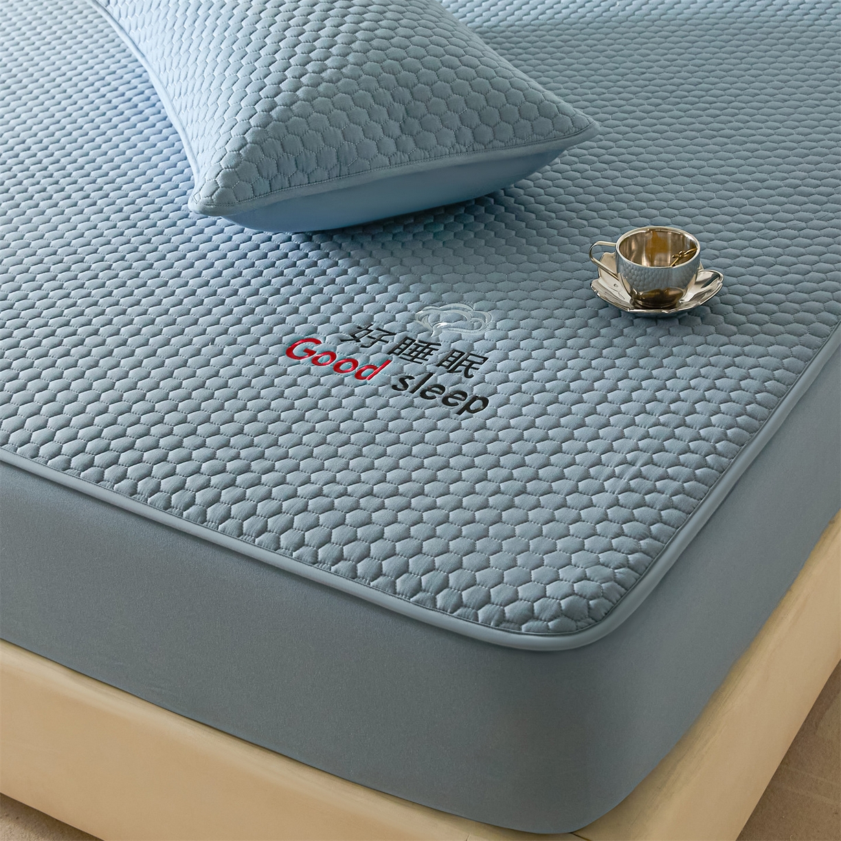 91家纺网 家纺一手货源 找家纺 居眠 2026新款好睡眠-棉花床笠 好睡眠-雾海蓝