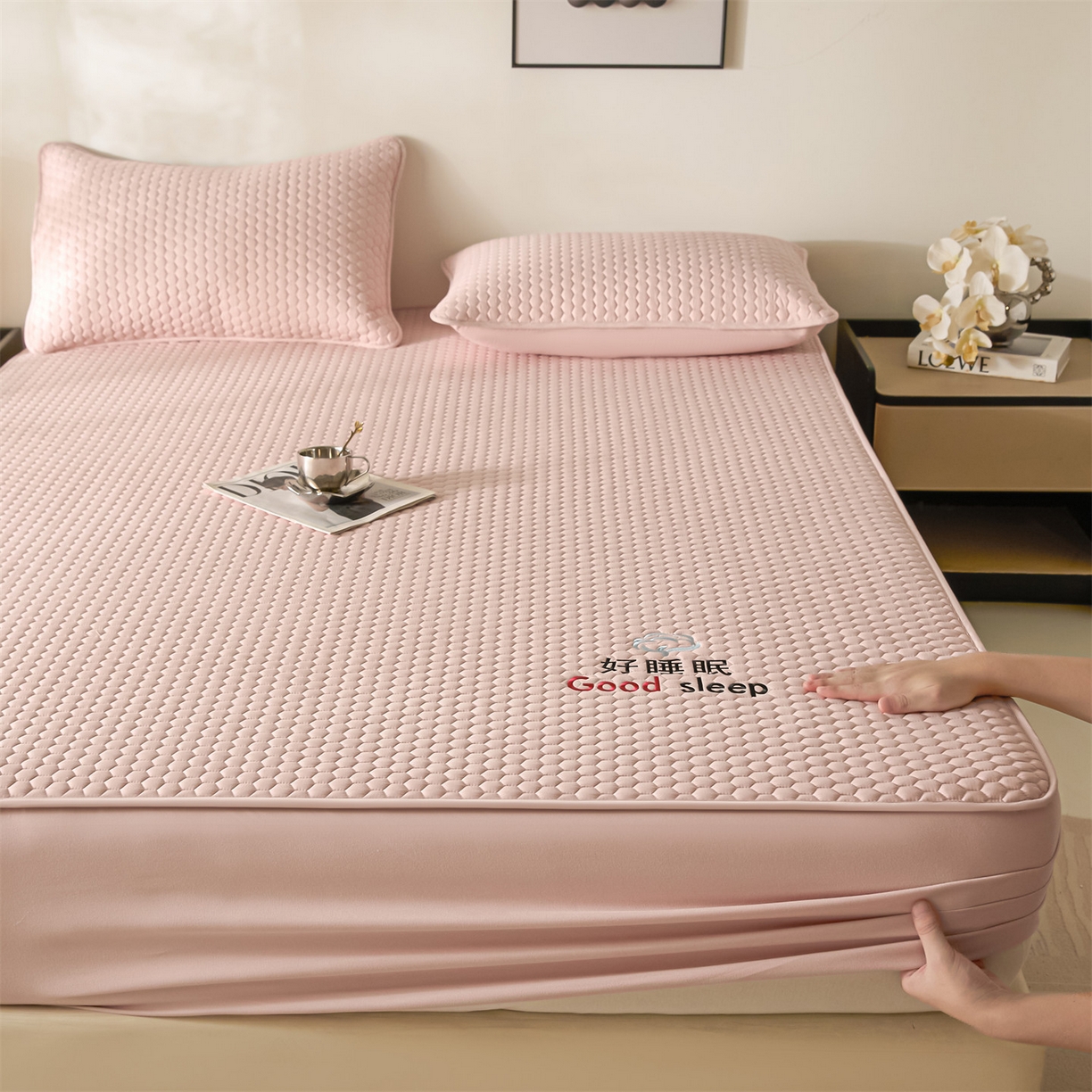 91家纺网 家纺一手货源 找家纺 居眠 2026新款好睡眠-棉花床笠 好睡眠-樱桃粉