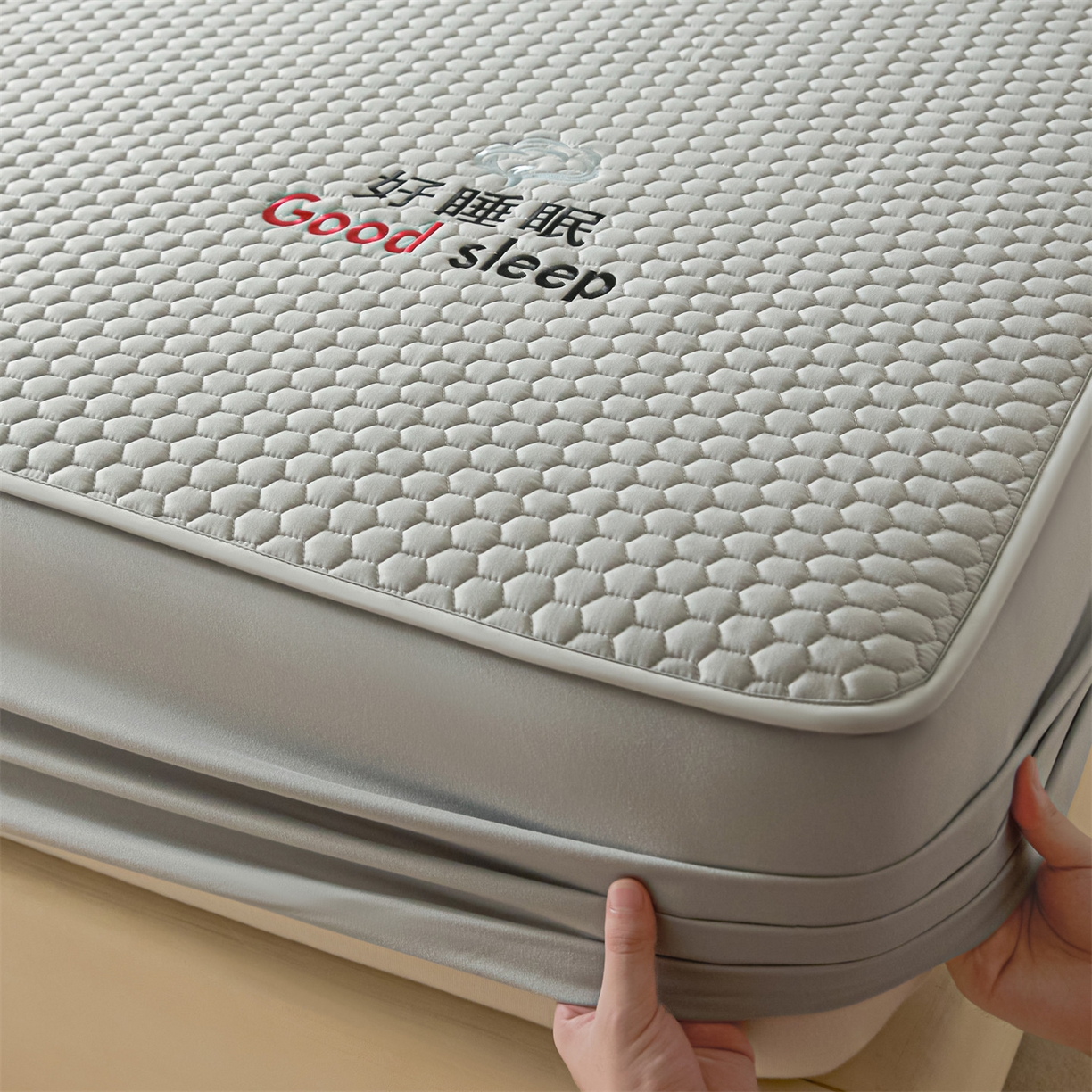 91家纺网 家纺一手货源 找家纺 居眠 2026新款好睡眠-棉花床笠 好睡眠-雾隐灰