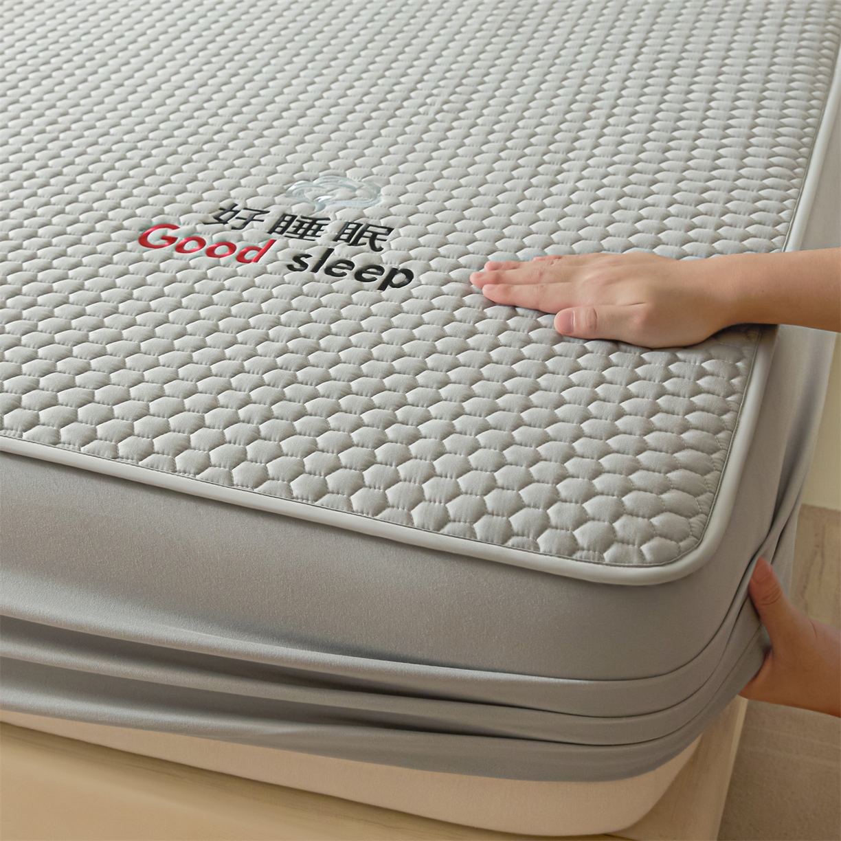 91家纺网 家纺一手货源 找家纺 居眠 2026新款好睡眠-棉花床笠 好睡眠-雾隐灰