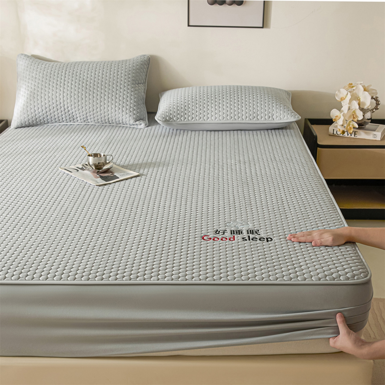 91家纺网 家纺一手货源 找家纺 居眠 2026新款好睡眠-棉花床笠 好睡眠-雾隐灰