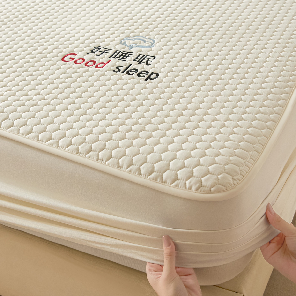 91家纺网 家纺一手货源 找家纺 居眠 2026新款好睡眠-棉花床笠 好睡眠-云舒白