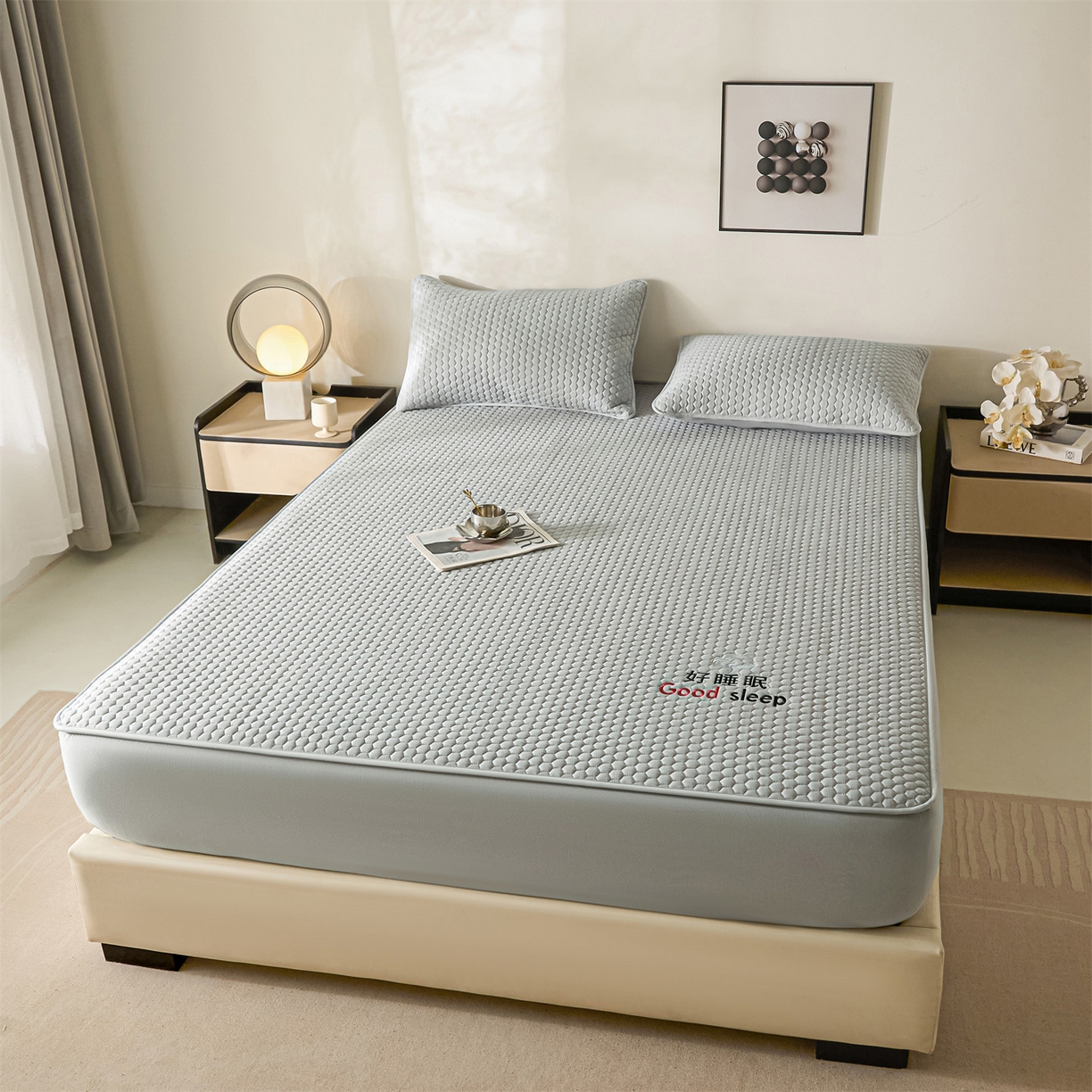 91家纺网 家纺一手货源 找家纺 居眠 2026新款好睡眠-棉花床笠 好睡眠-雾隐灰