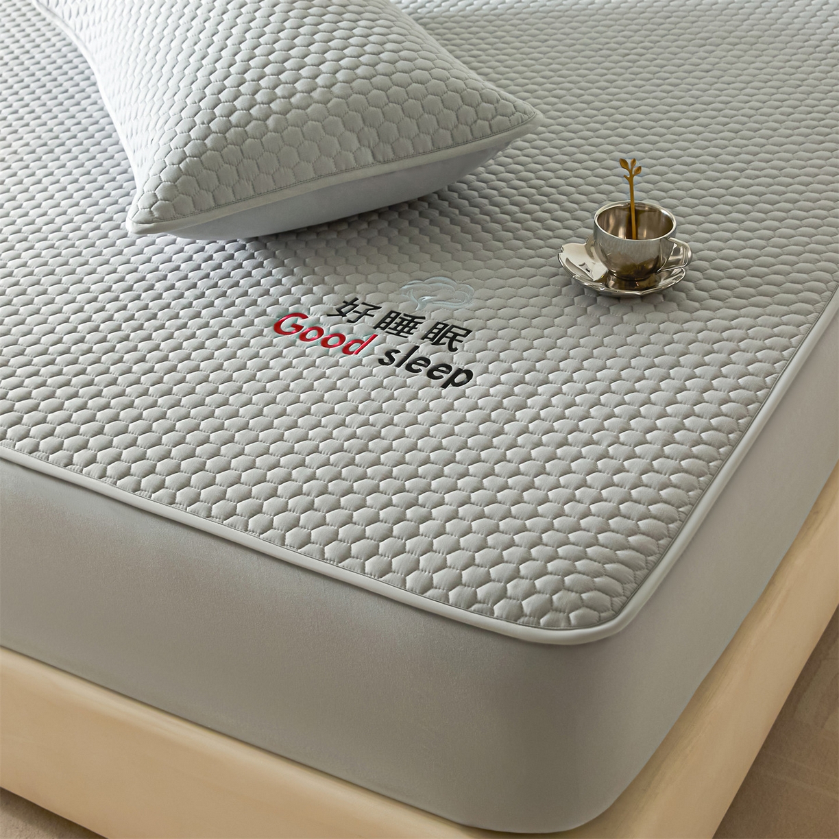 91家纺网 家纺一手货源 找家纺 居眠 2026新款好睡眠-棉花床笠 好睡眠-雾隐灰