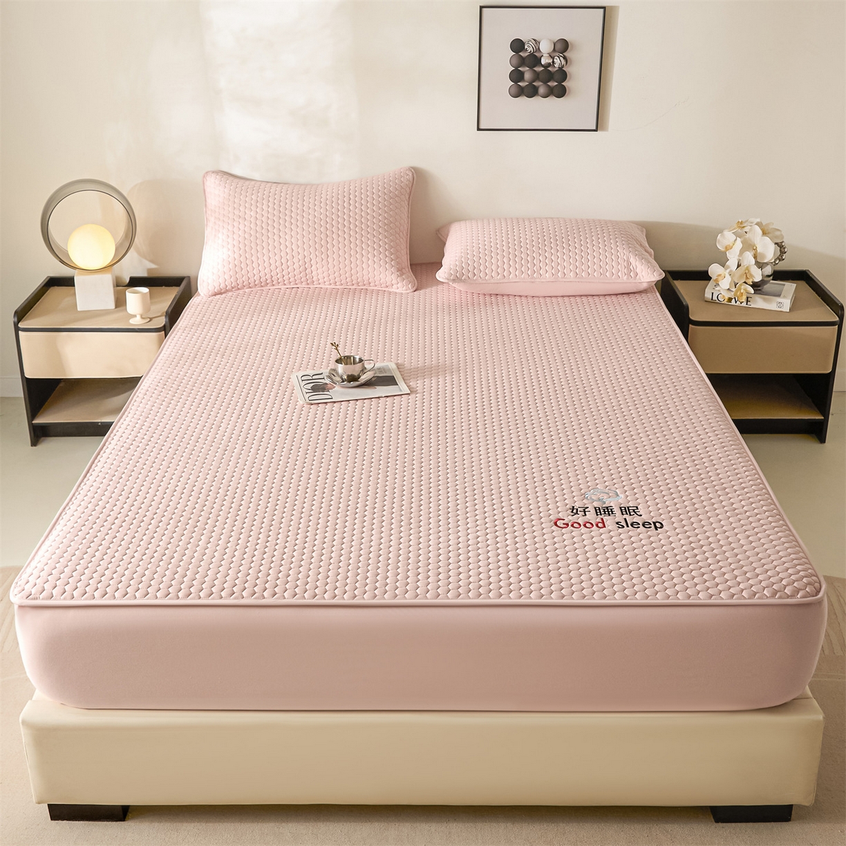 91家纺网 家纺一手货源 找家纺 居眠 2026新款好睡眠-棉花床笠 好睡眠-樱桃粉