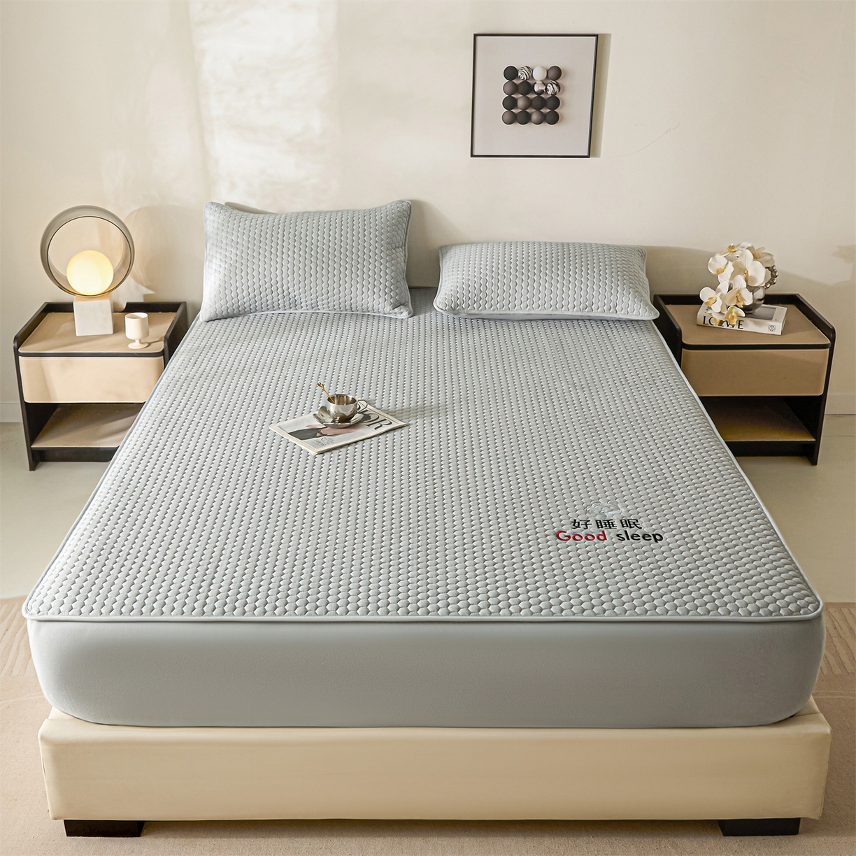 91家纺网 家纺一手货源 找家纺 居眠 2026新款好睡眠-棉花床笠 好睡眠-雾隐灰