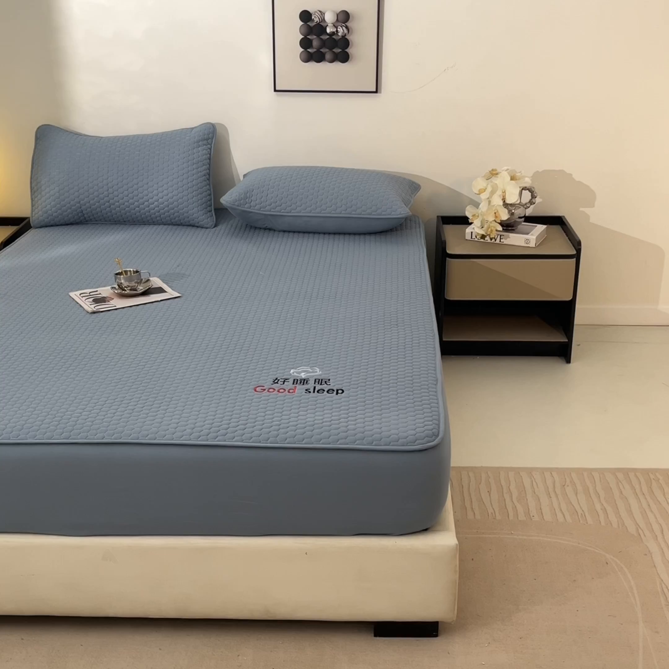 91家纺网 家纺一手货源 找家纺 居眠 2026新款好睡眠-棉花床笠 好睡眠-雾海蓝