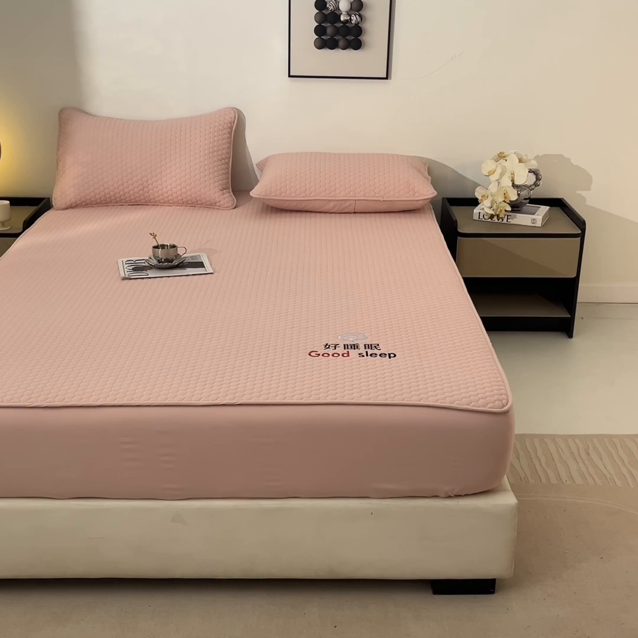 91家纺网 家纺一手货源 找家纺 居眠 2026新款好睡眠-棉花床笠 好睡眠-樱桃粉