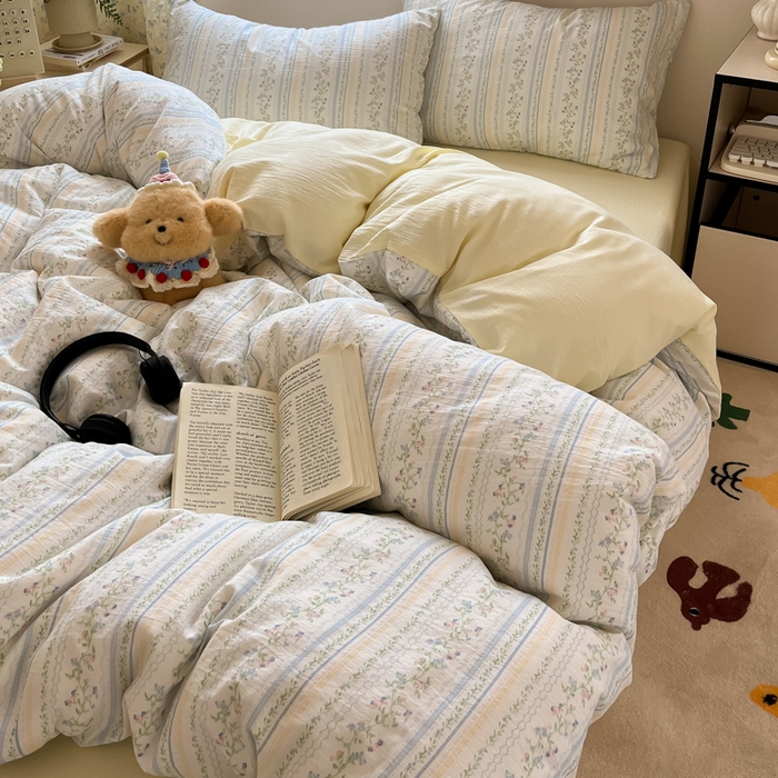 91家纺网 家纺一手货源 找家纺 玉海棠家纺 2025新款双层皱皱纱四件套 晴天