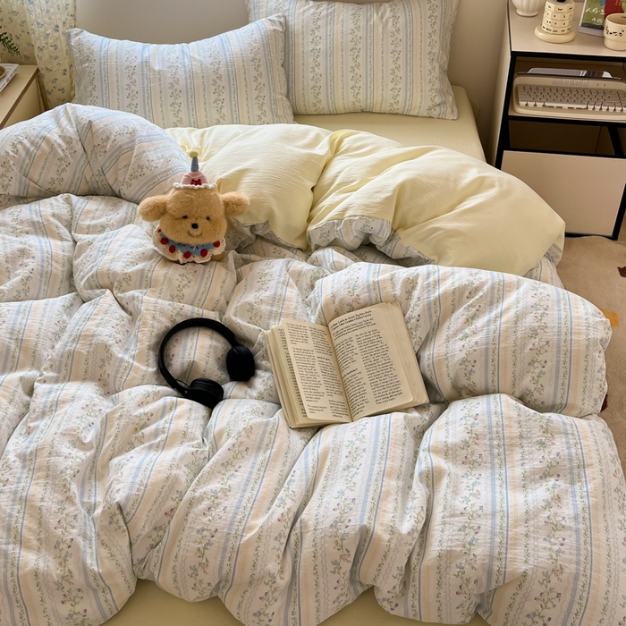 91家纺网 家纺一手货源 找家纺 玉海棠家纺 2025新款双层皱皱纱四件套 晴天