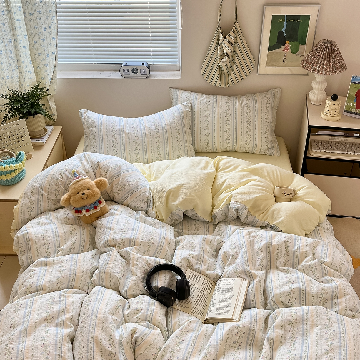 91家纺网 家纺一手货源 找家纺 玉海棠家纺 2025新款双层皱皱纱四件套 晴天