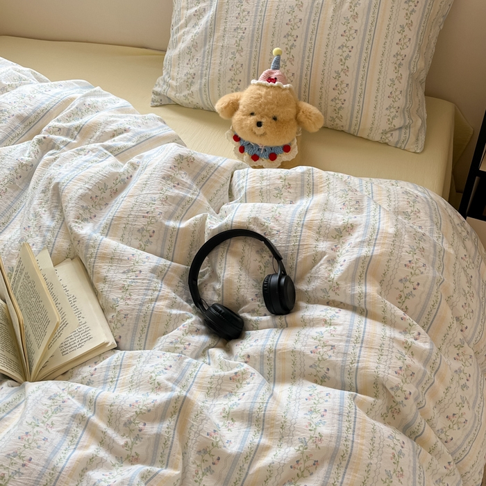 91家纺网 家纺一手货源 找家纺 玉海棠家纺 2025新款双层皱皱纱四件套 晴天