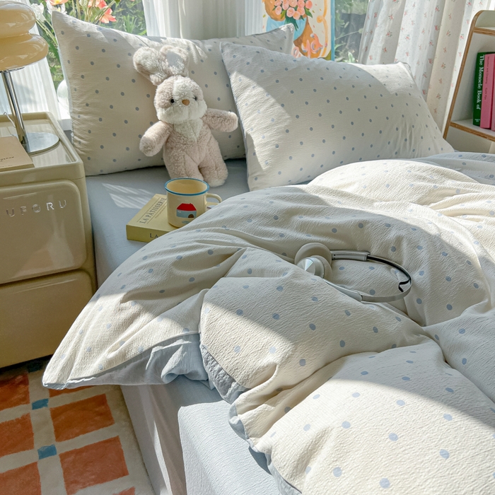 91家纺网 家纺一手货源 找家纺 玉海棠家纺 2025新款双层皱皱纱四件套 小确幸