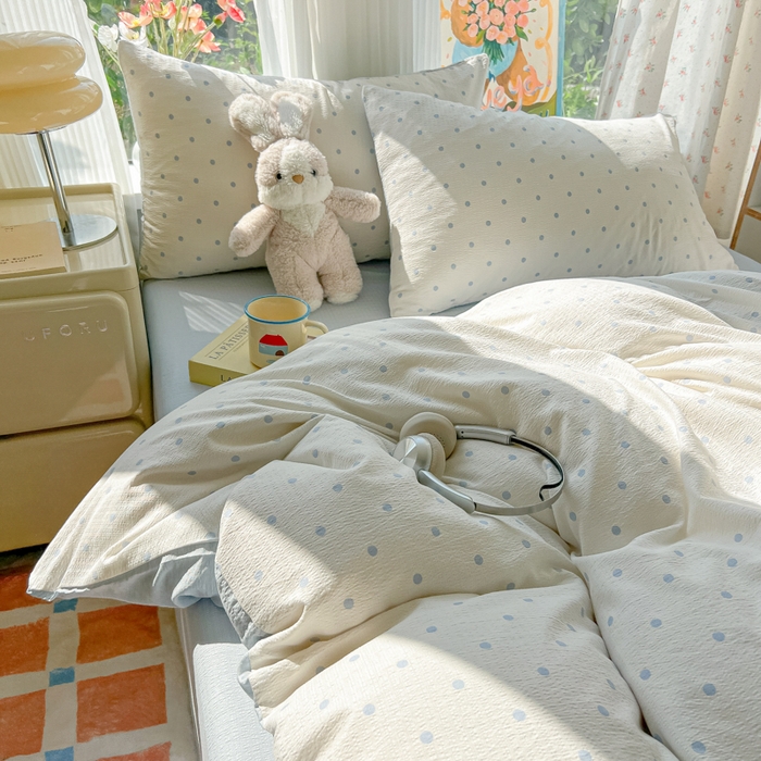 91家纺网 家纺一手货源 找家纺 玉海棠家纺 2025新款双层皱皱纱四件套 小确幸