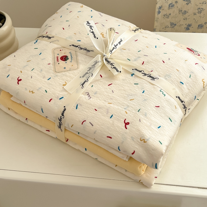 91家纺网 家纺一手货源 找家纺 玉海棠家纺 2025新款双层皱皱纱四件套 芝士奶酪