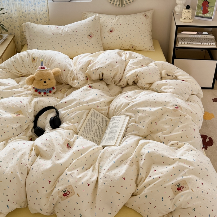 91家纺网 家纺一手货源 找家纺 玉海棠家纺 2025新款双层皱皱纱四件套 芝士奶酪