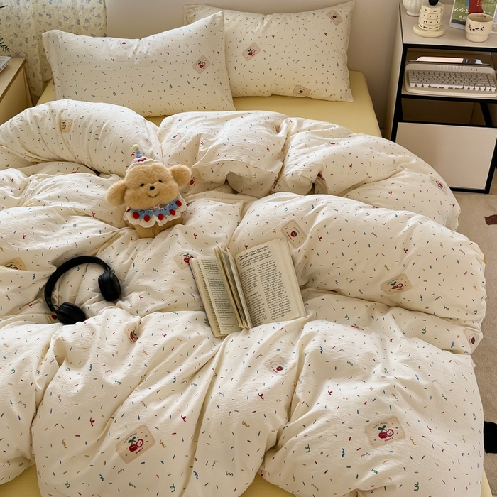 91家纺网 家纺一手货源 找家纺 玉海棠家纺 2025新款双层皱皱纱四件套 芝士奶酪