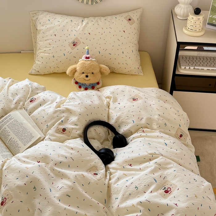 91家纺网 家纺一手货源 找家纺 玉海棠家纺 2025新款双层皱皱纱四件套 芝士奶酪