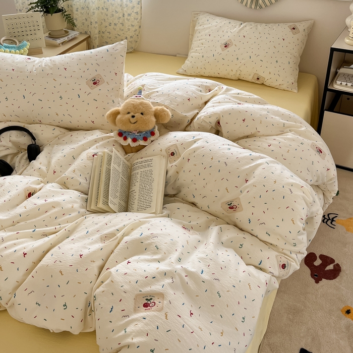 91家纺网 家纺一手货源 找家纺 玉海棠家纺 2025新款双层皱皱纱四件套 芝士奶酪