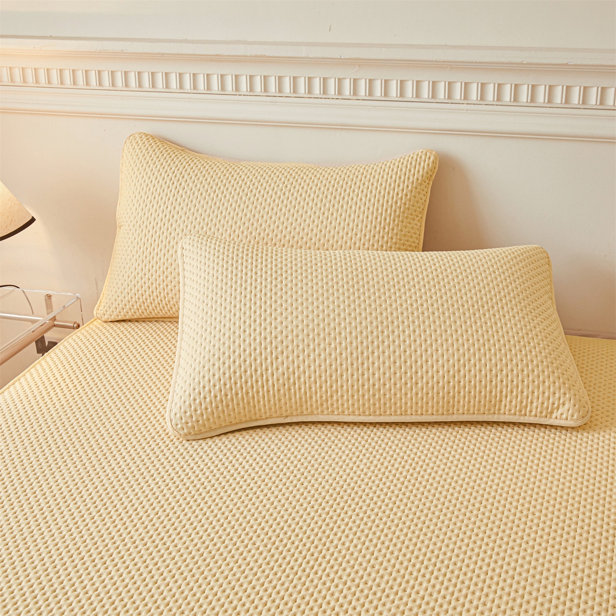 91家纺网 家纺一手货源 找家纺 居眠 2026新款蚕蛹蛋白夹层床笠贝尔夹棉床笠 贝尔-卡