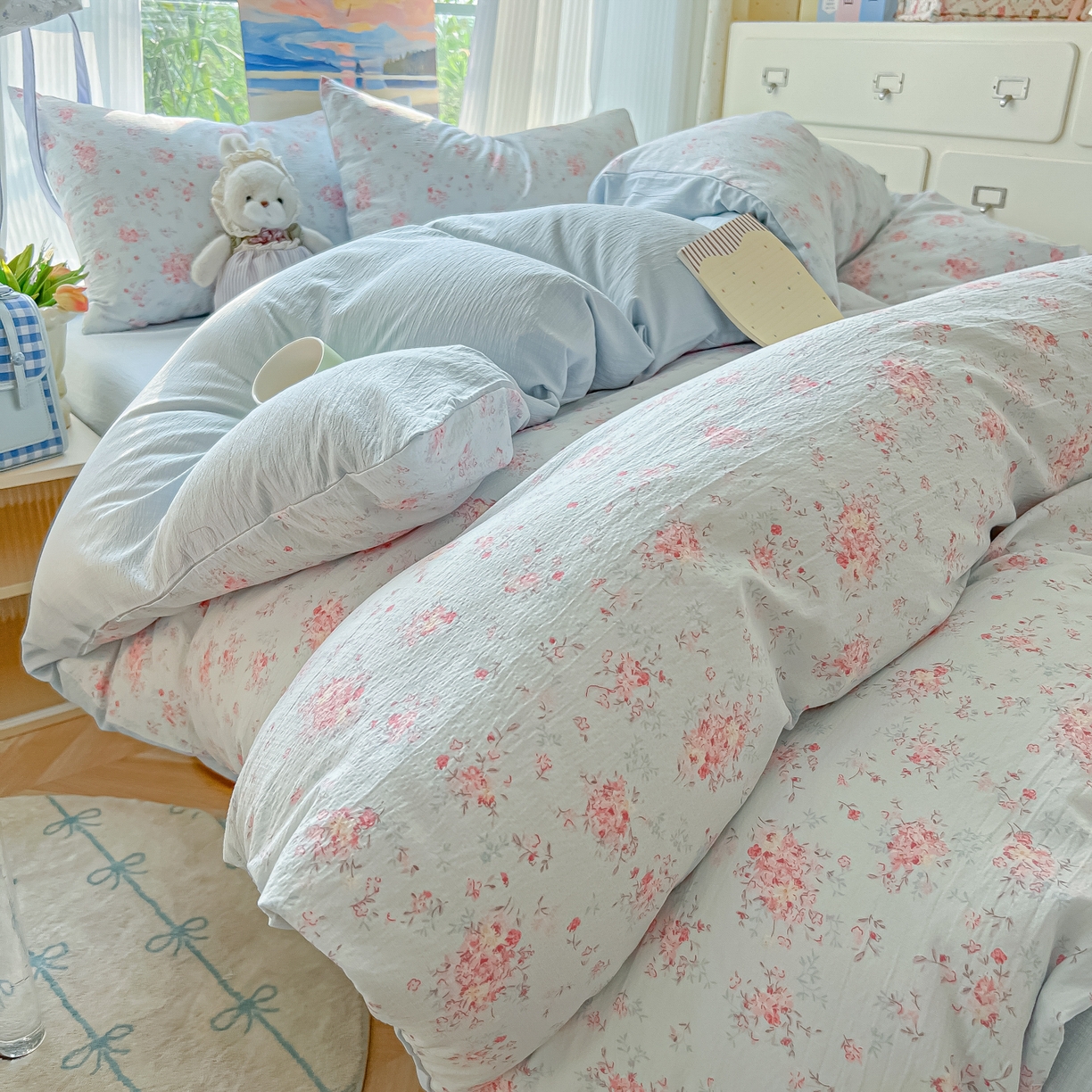 91家纺网 家纺一手货源 找家纺 （总）玉海棠家纺 2025新款双层皱皱纱四件套