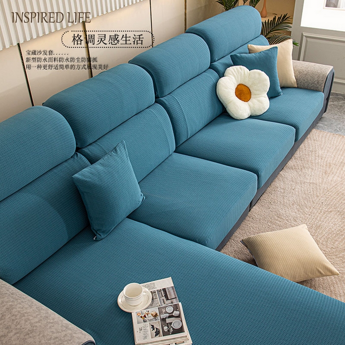 沐沐家纺 2026新款苏茉小方格防水沙发笠 苏茉防水-尼罗蓝